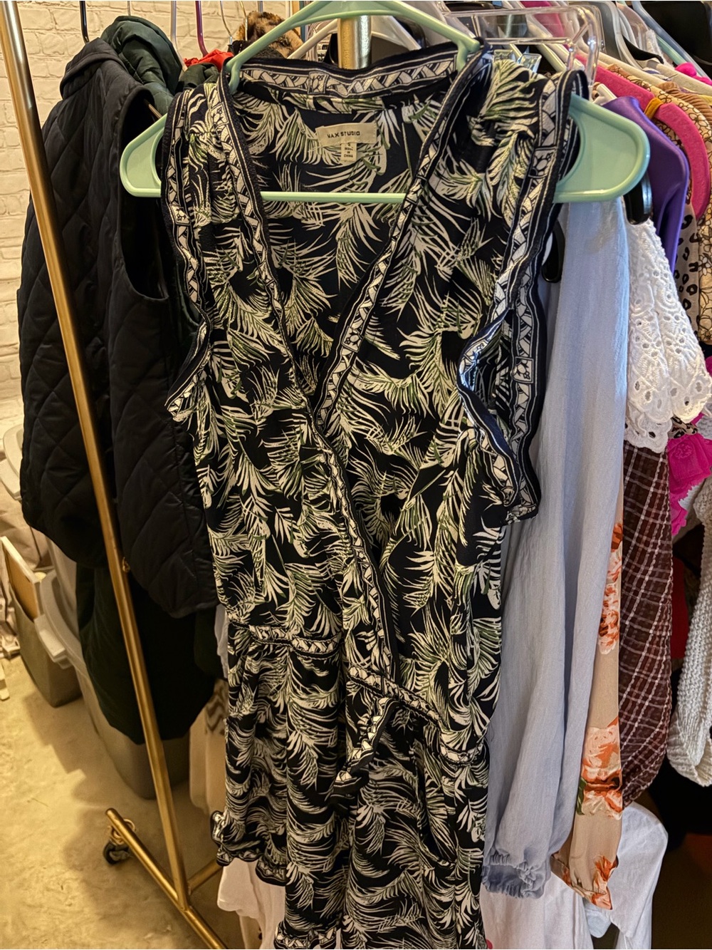Max Studio Navy Tropical Leaf Print Dress